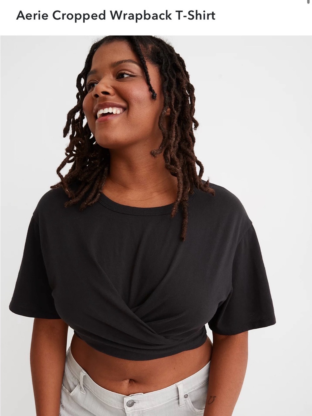 Aerie Cropped Wrap Back Black Crop Tee - Picture 2 of 5